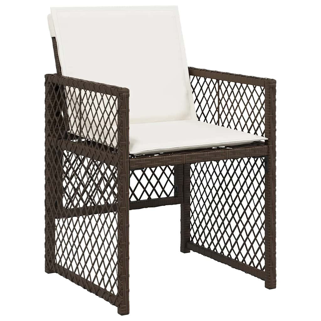 9 Pcs conjunto jantar p/ jardim c/ almofadões vime PE castanho