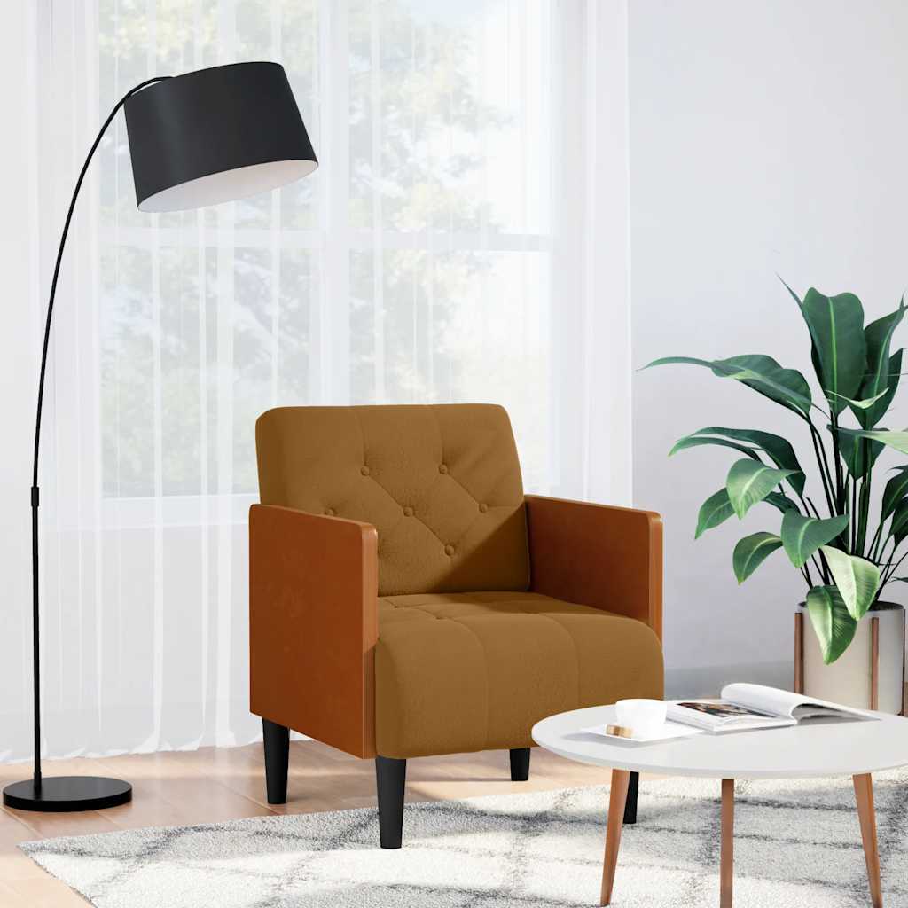 Poltrona com apoio de braços 55 cm veludo castanho