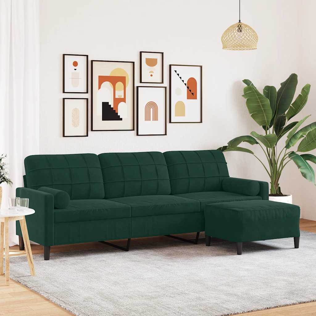 Sofá de 3 lugares com apoio de pés 210 cm veludo verde-escuro