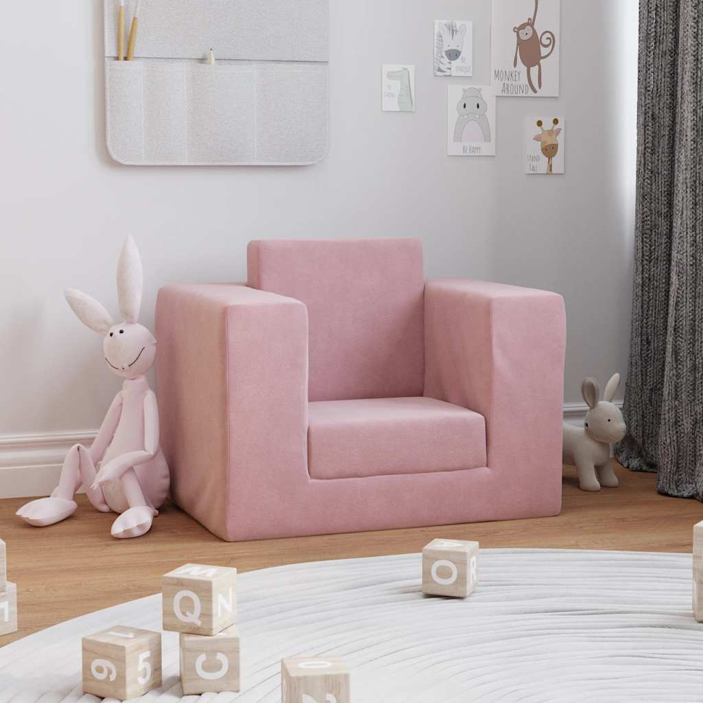 Sofá-cama infantil de pelúcia rosa