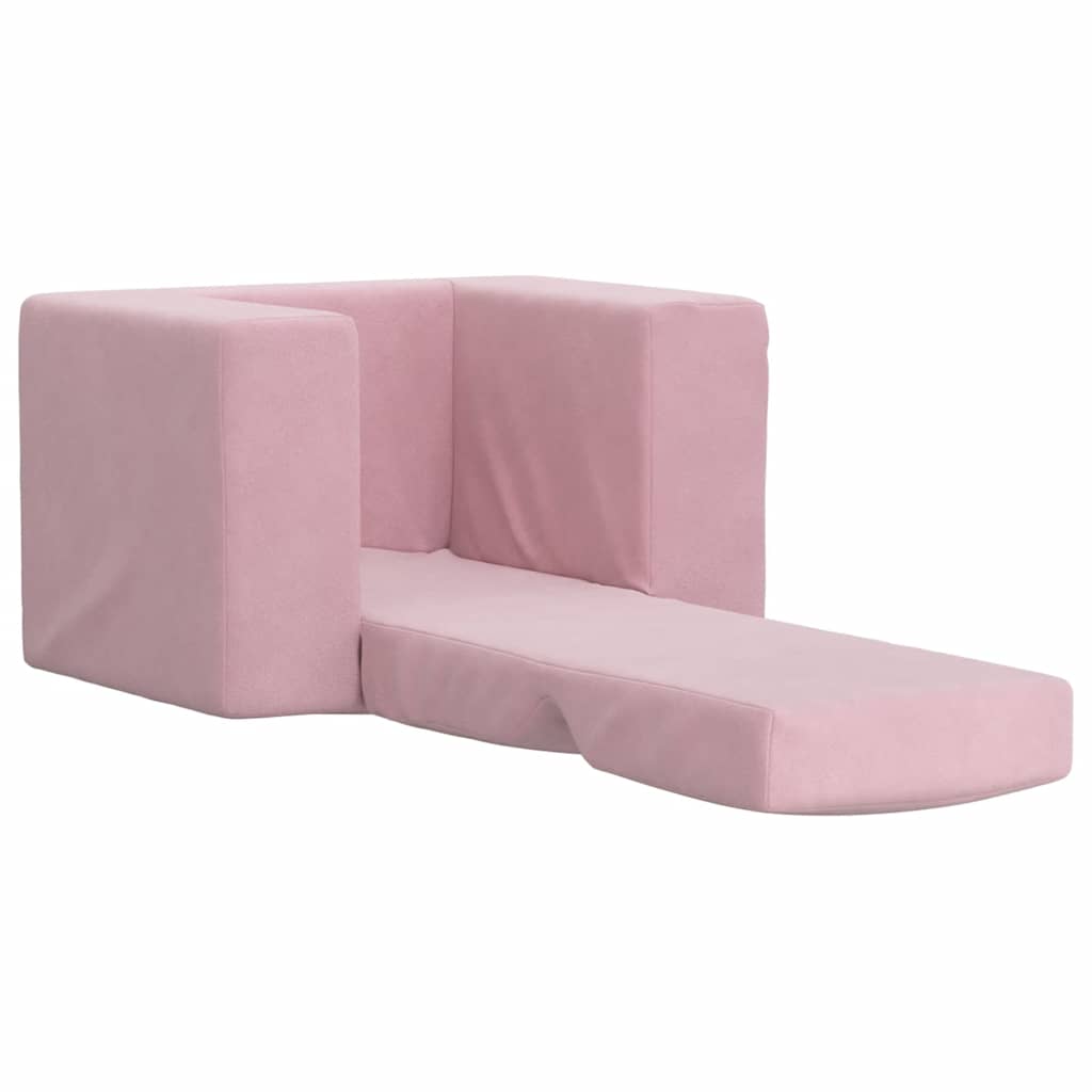 Sofá-cama infantil de pelúcia rosa