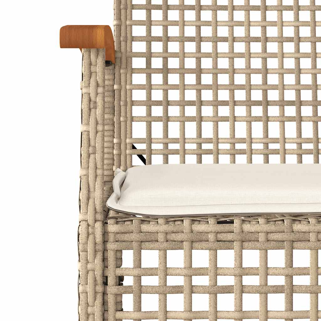 7 Pcs conjunto de jantar p/ jardim com almofadões vime PE bege