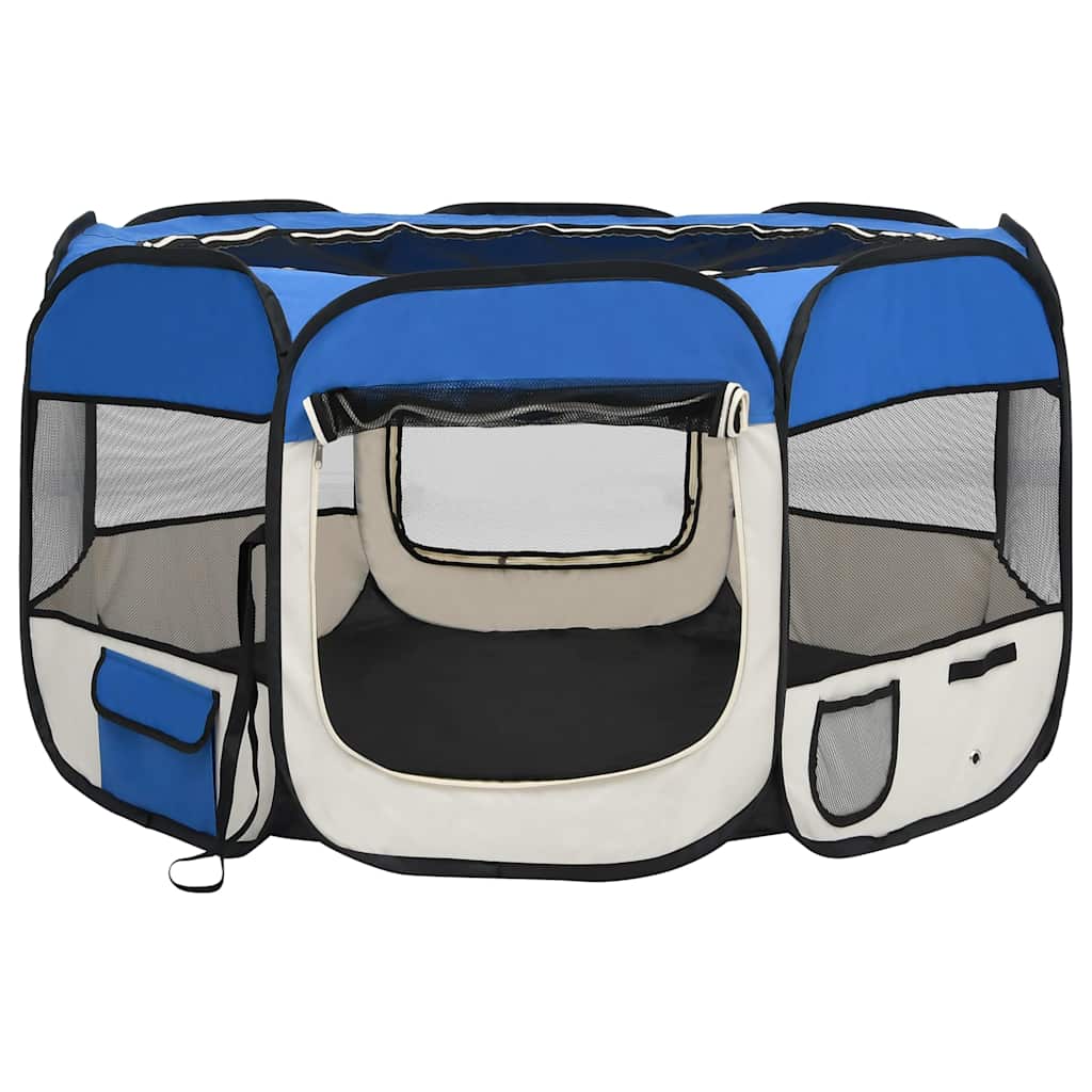 Parque dobrável p/ cão c/ saco de transporte 110x110x58cm azul