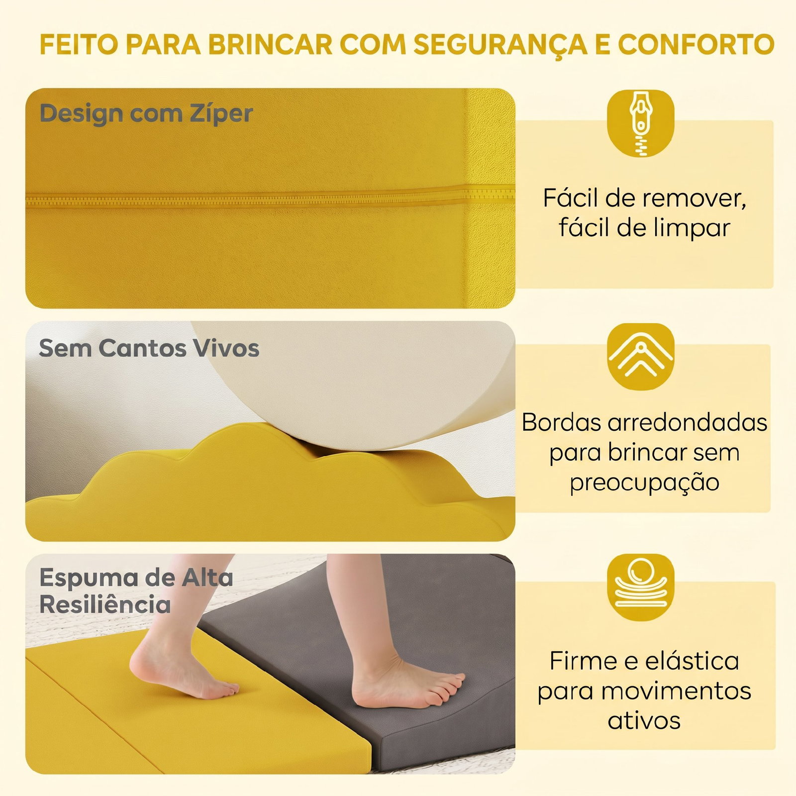 Conjunto de 7 blocos de espuma para crianças com base antiderrapante 0,5-3 anos azul amarelo