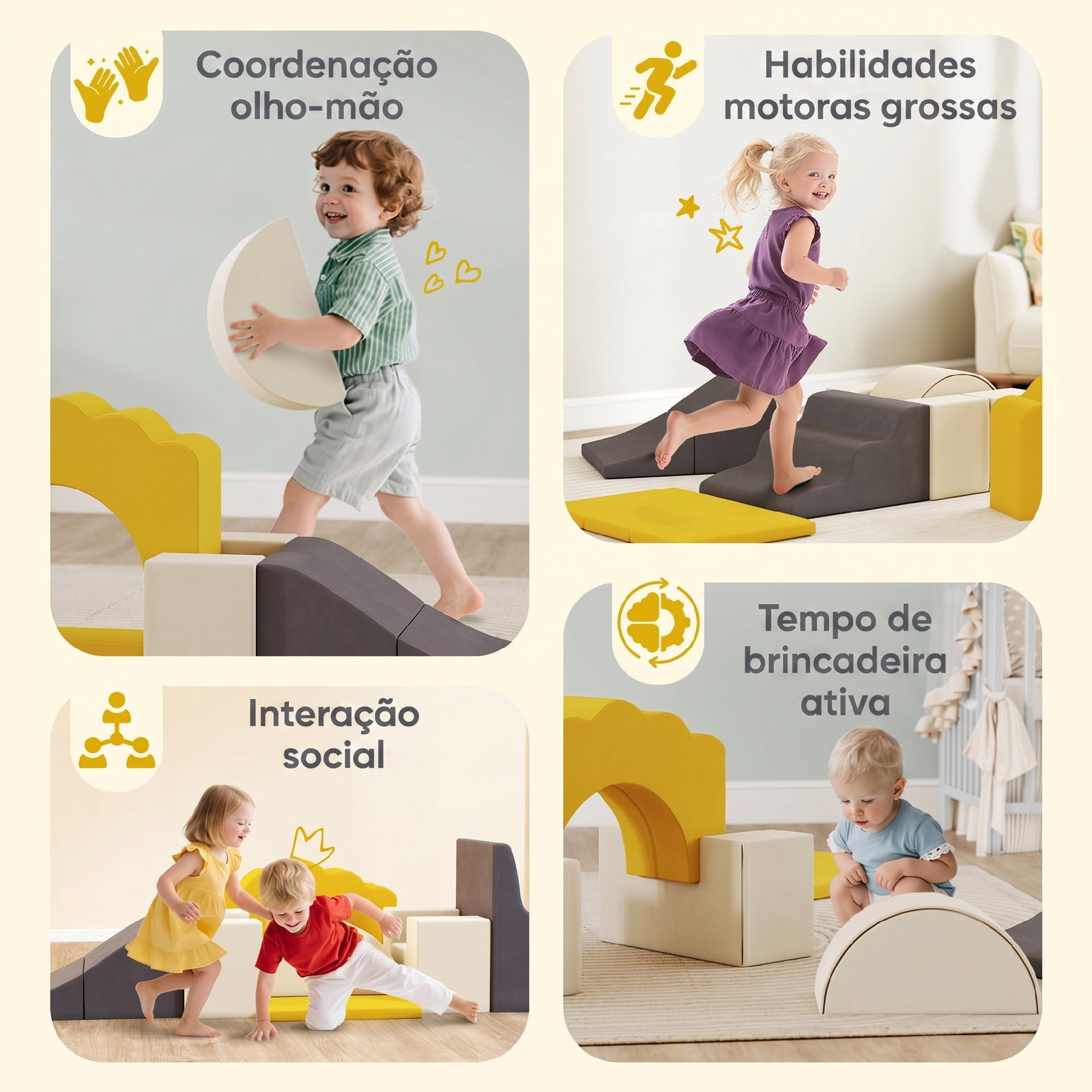Conjunto de 7 blocos de espuma para crianças com base antiderrapante 0,5-3 anos azul amarelo