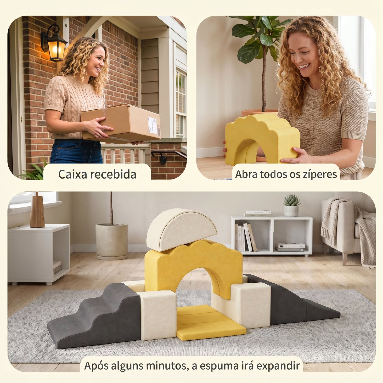 Conjunto de 7 blocos de espuma para crianças com base antiderrapante 0,5-3 anos azul amarelo