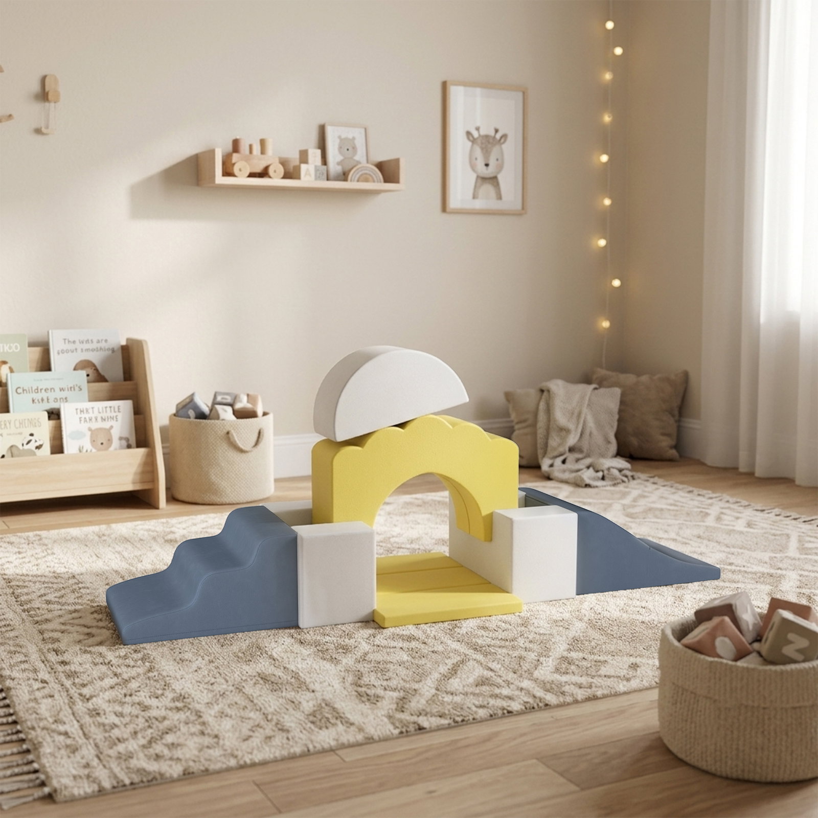 Conjunto de 7 blocos de espuma para crianças com base antiderrapante 0,5-3 anos azul amarelo
