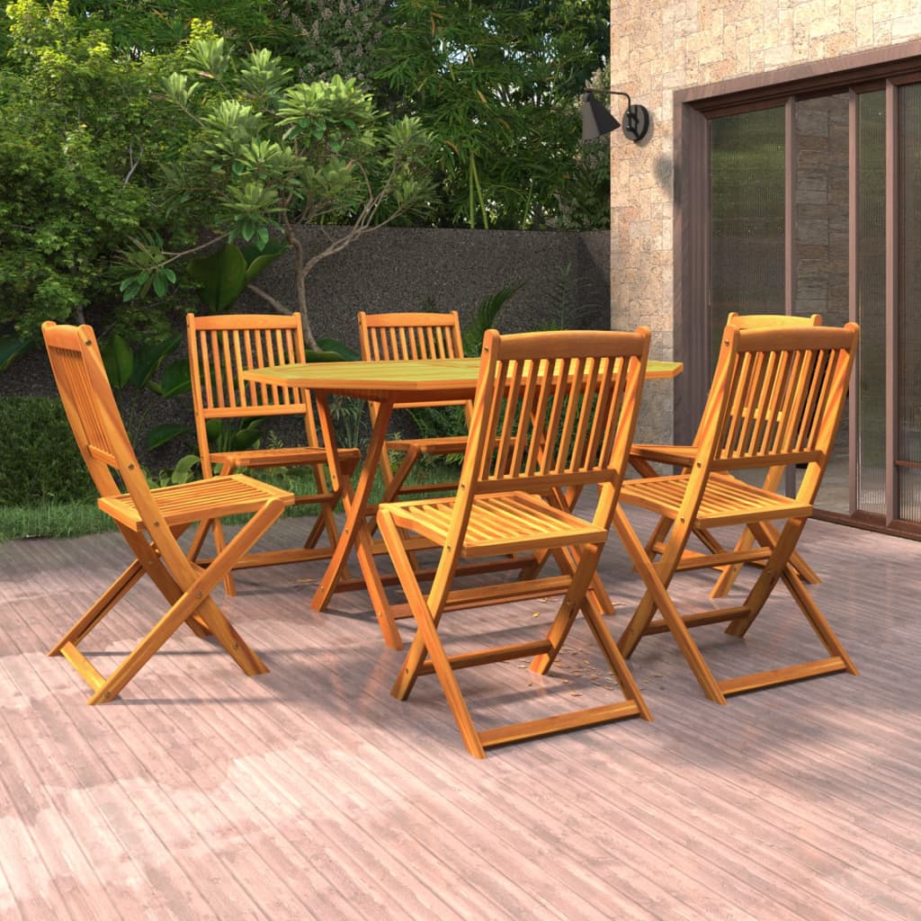 7 Pcs conjunto de jantar para jardim madeira de acácia maciça