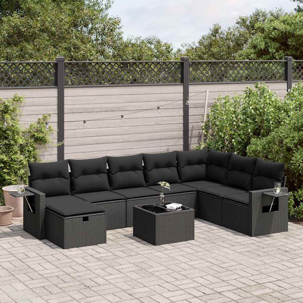 9 Pcs conjunto de sofás p/ jardim c/ almofadões vime PE preto