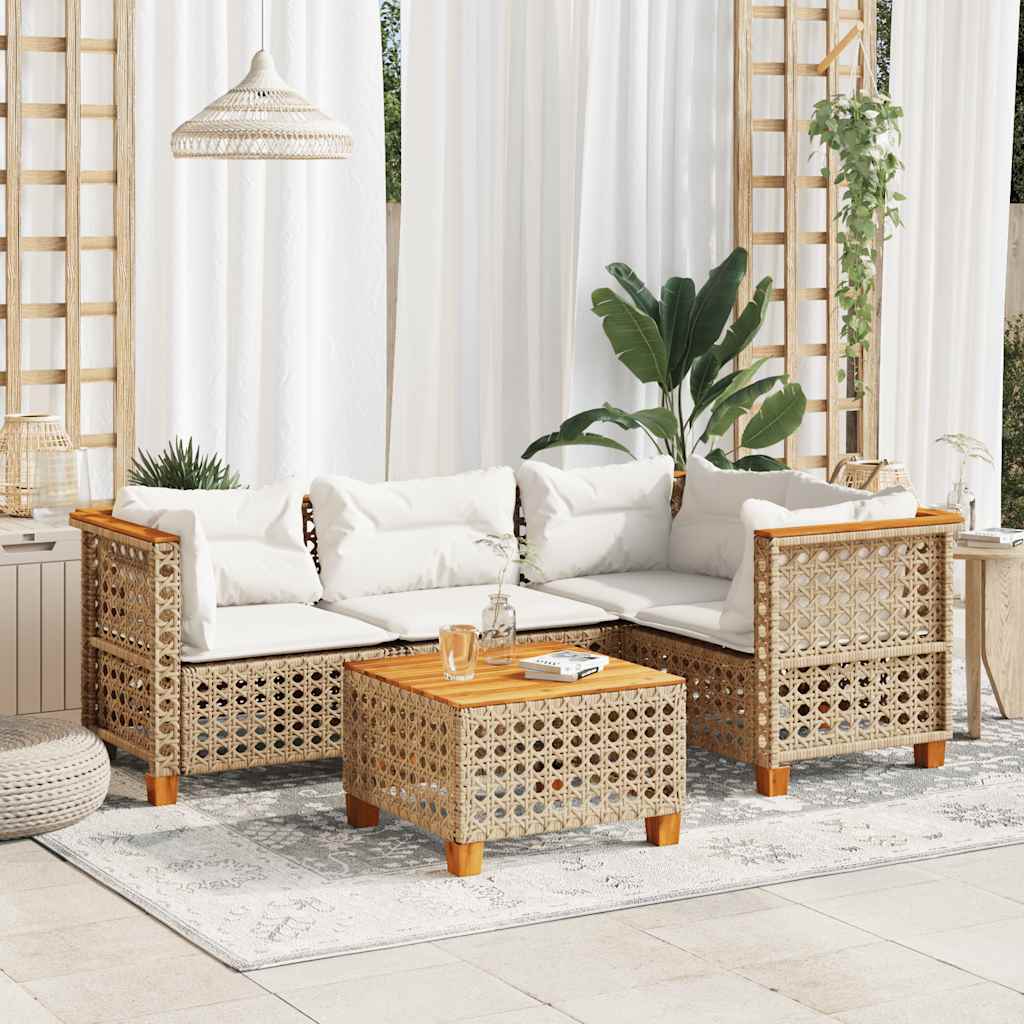5 Pcs conjunto de sofás p/ jardim com almofadões vime PE bege