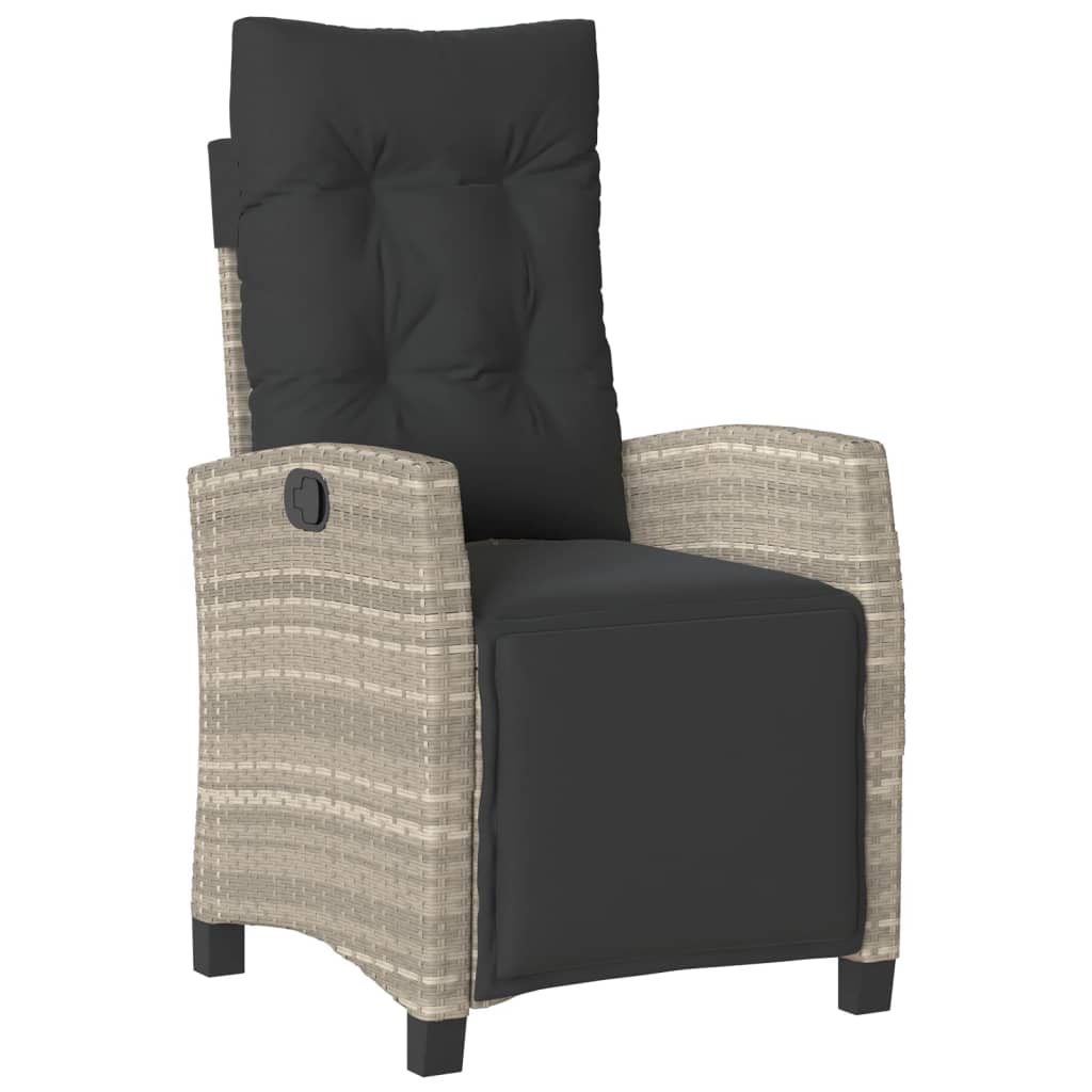 3 Pcs conjunto bistrô com almofadões vime PE cinzento claro