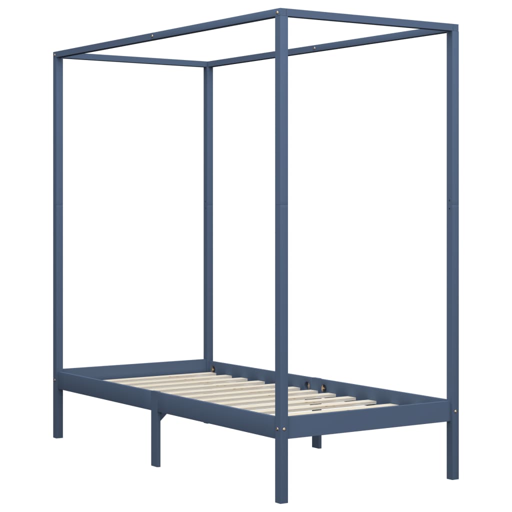 Estrutura de cama com toldo 90x200 cm pinho maciço cinzento