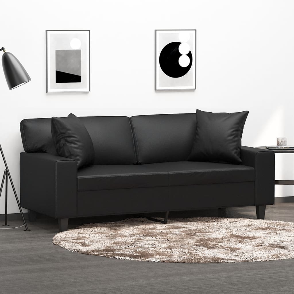 Sofá 2 lugares + almofadas decoração 140 cm couro artif. preto