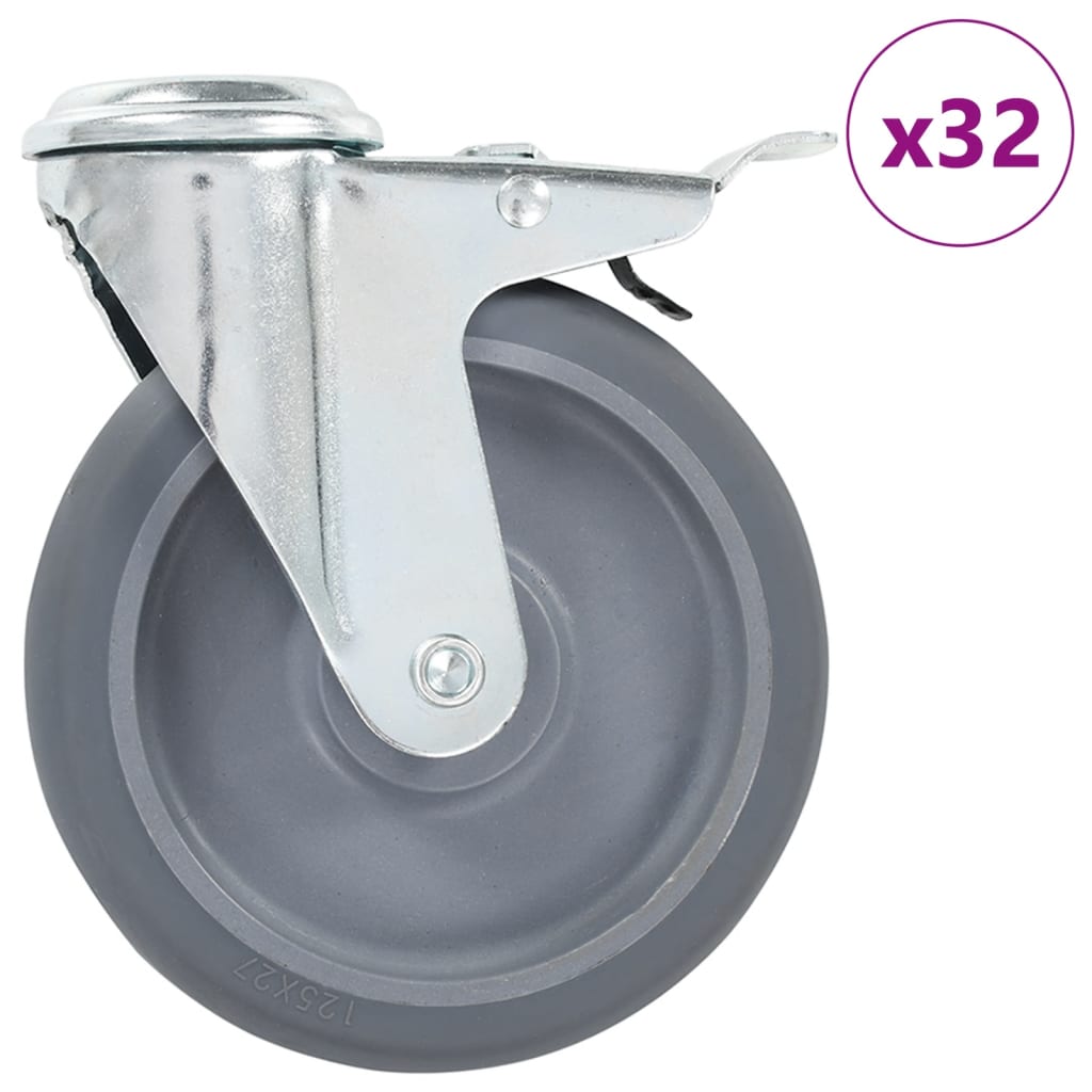 32 Pcs rodas giratórias com orifício para parafuso 125 mm