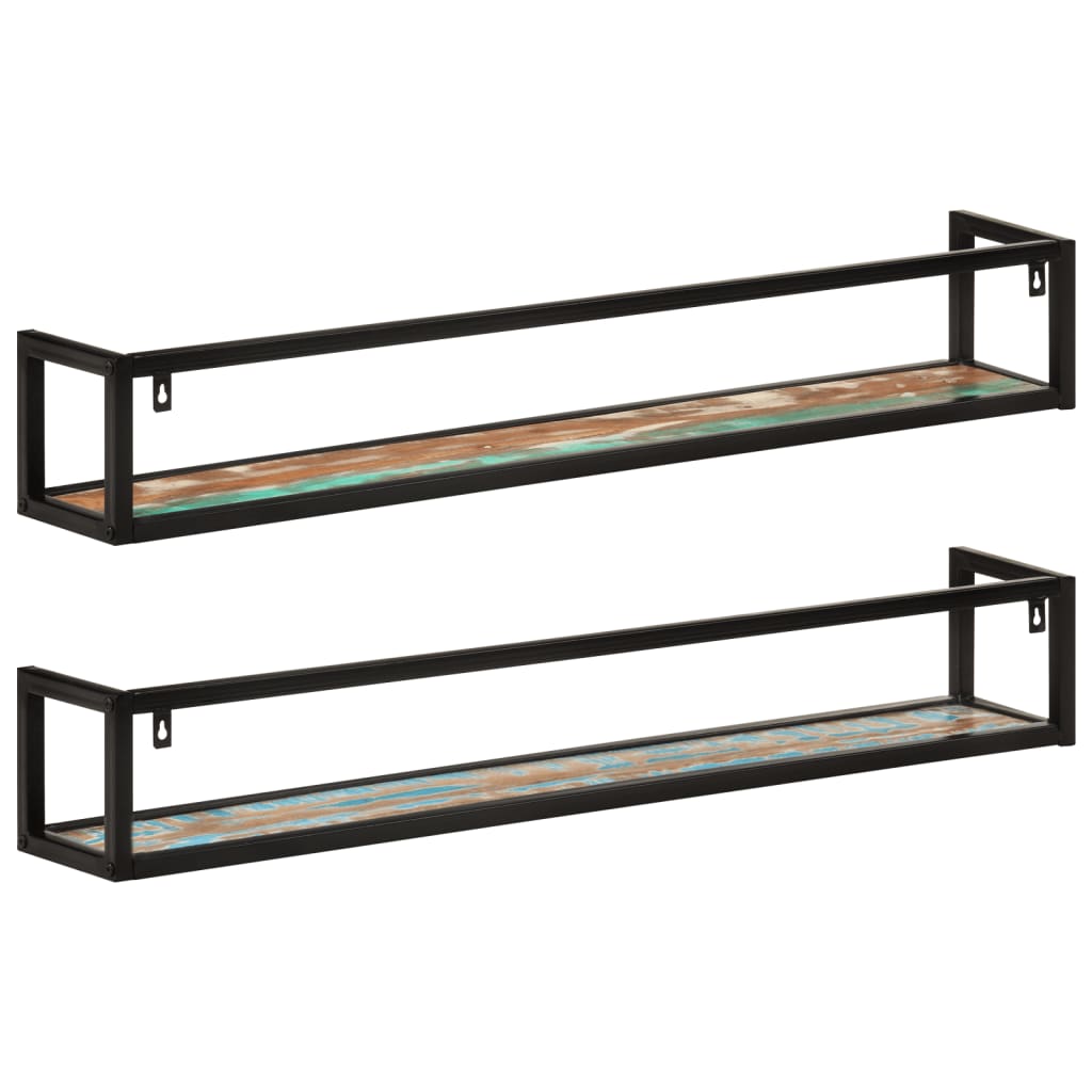 Prateleiras parede 2 pcs 110x17x17 cm madeira recuperada/ferro