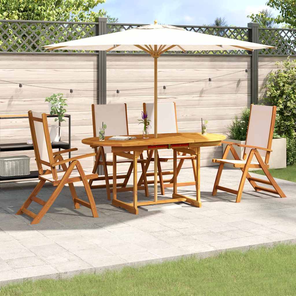5 Pcs conjunto de jantar para jardim acácia maciça e textilene