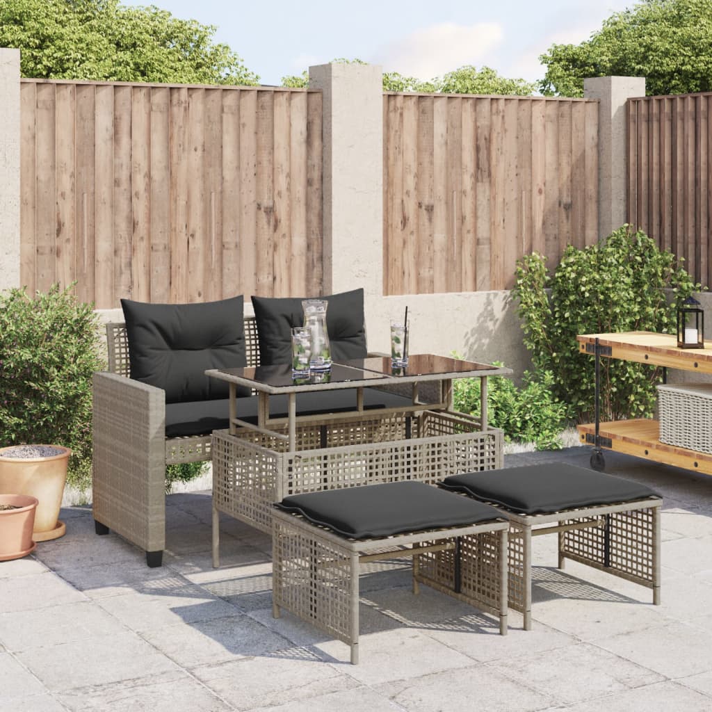 4 Pcs conj. sofás jardim c/ almofadões vime PE/vidro