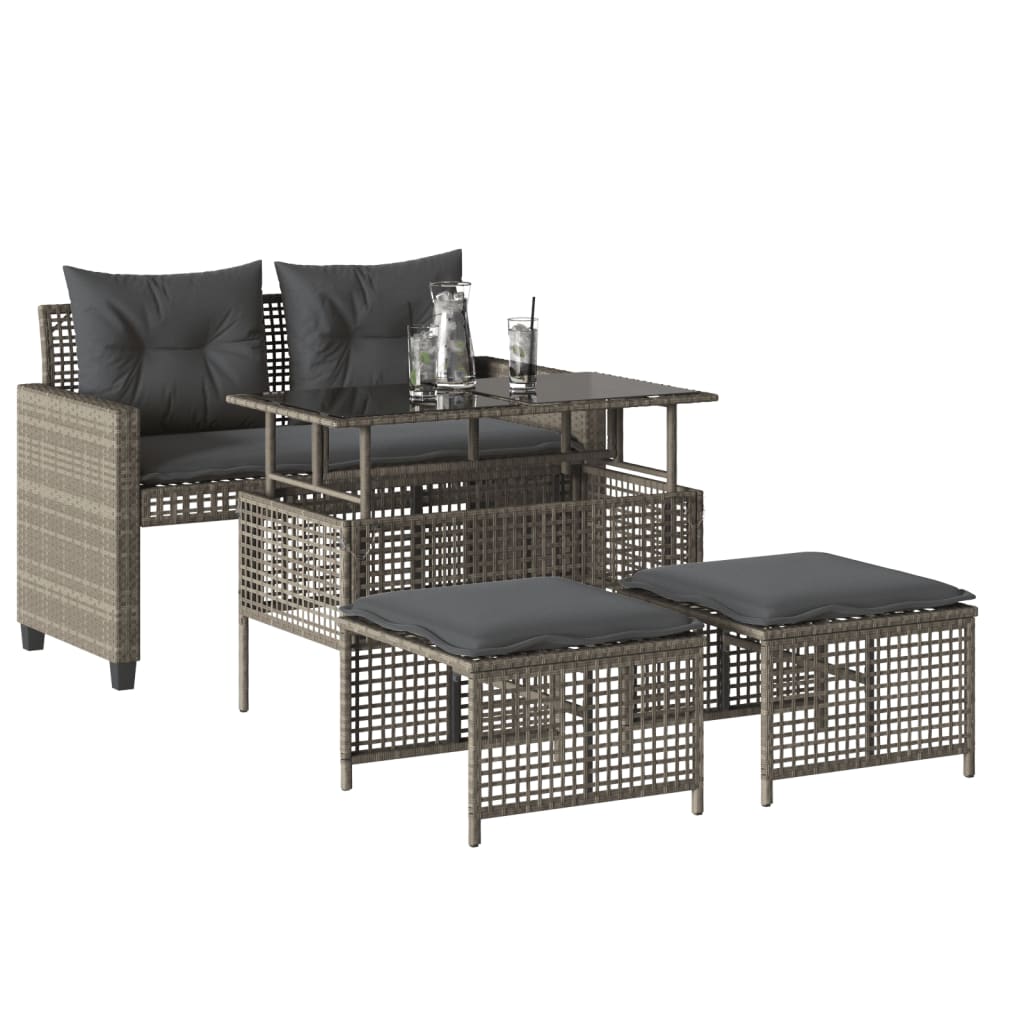 4 Pcs conj. sofás jardim c/ almofadões vime PE/vidro