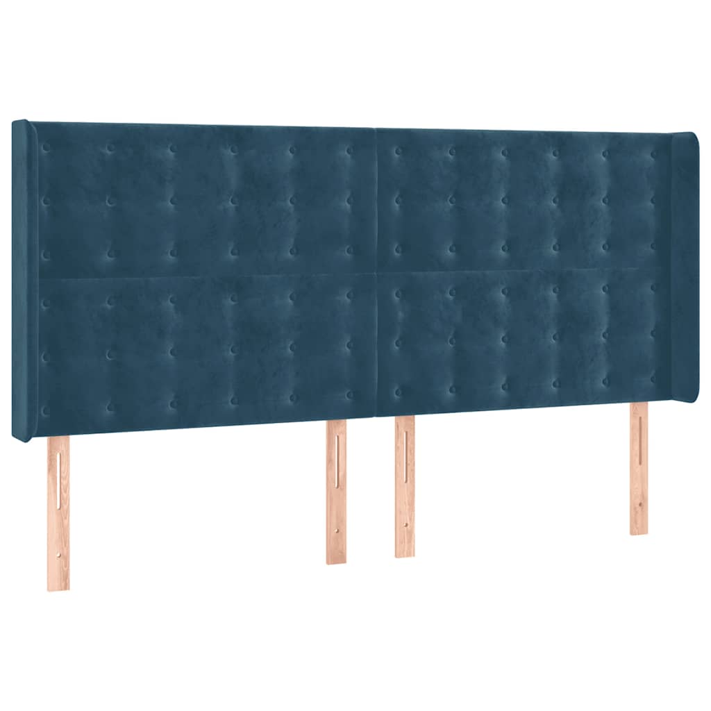 Cabeceira cama c/ luzes LED veludo 203x16x118/128cm azul-escuro