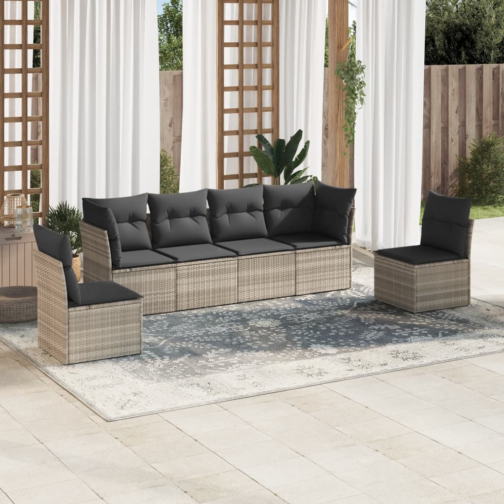 6 Pcs conj. sofás jardim com almofadões vime PE cinzento-claro