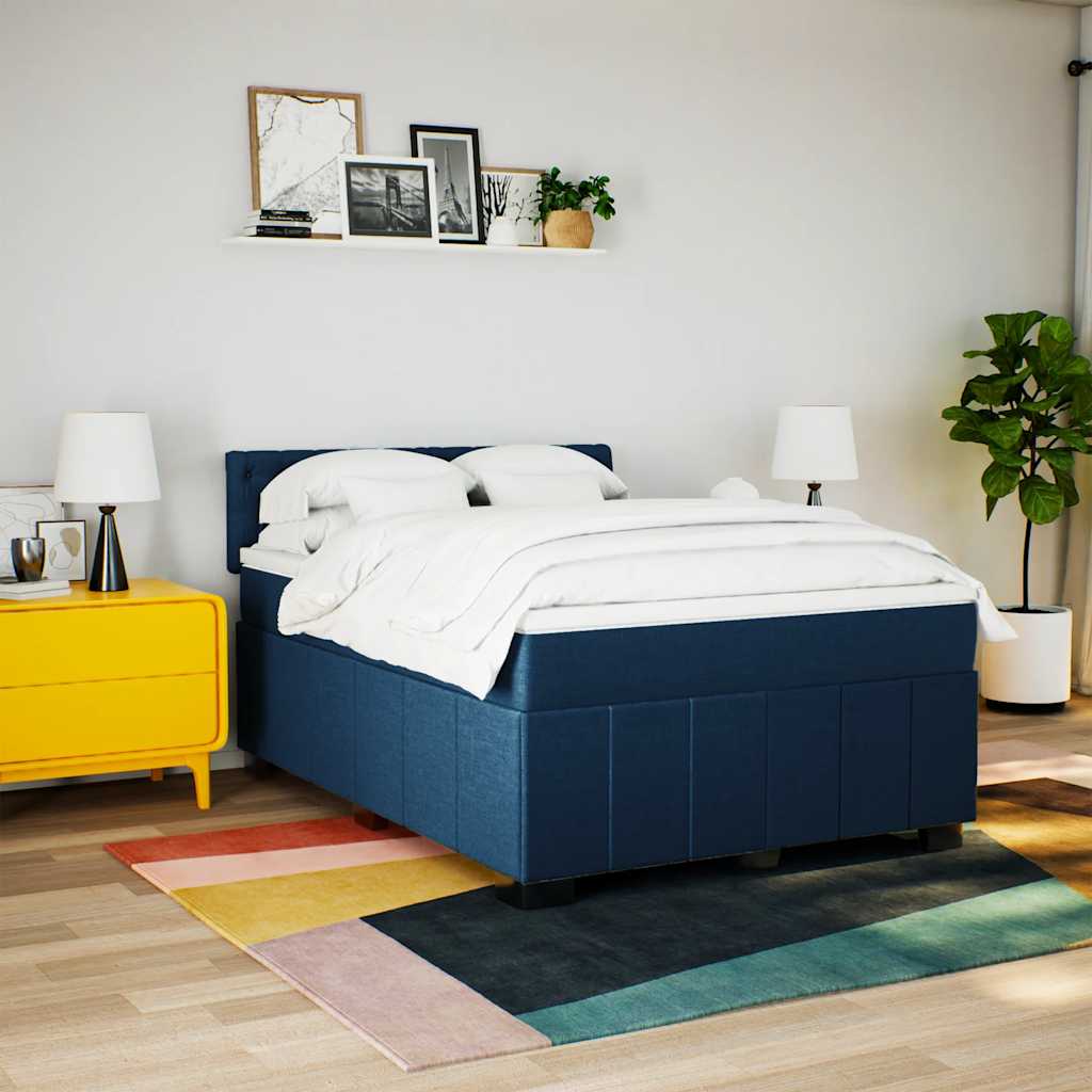 Cama com molas/colchão 140x190 cm tecido azul
