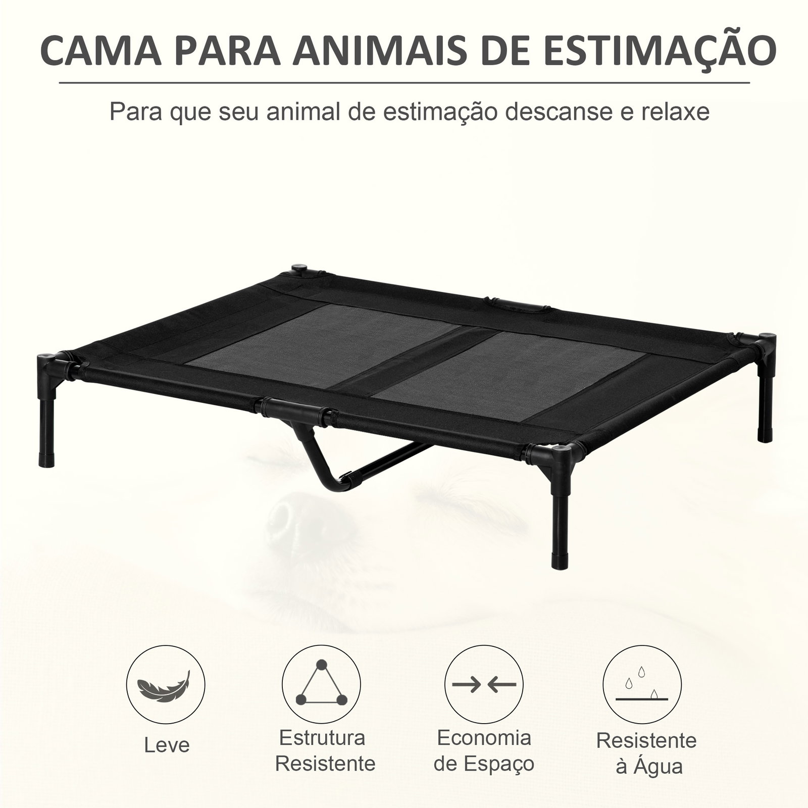 Cama elevada para cães cama de animais de estimação com malha transpirável e tecido oxford para exterior 92x76x18 cm preto
