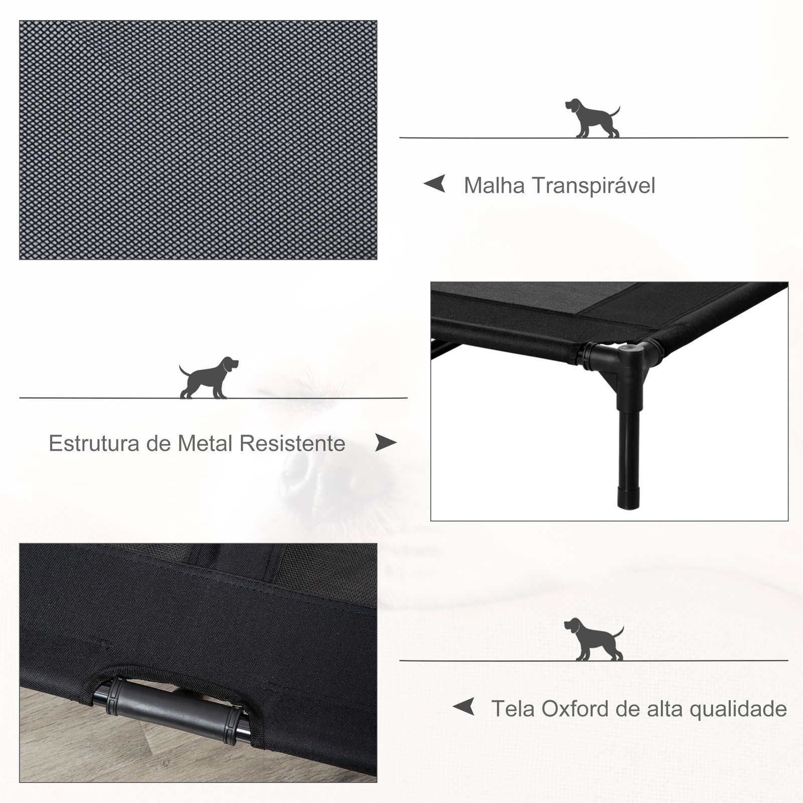 Cama elevada para cães cama de animais de estimação com malha transpirável e tecido oxford para exterior 92x76x18 cm preto