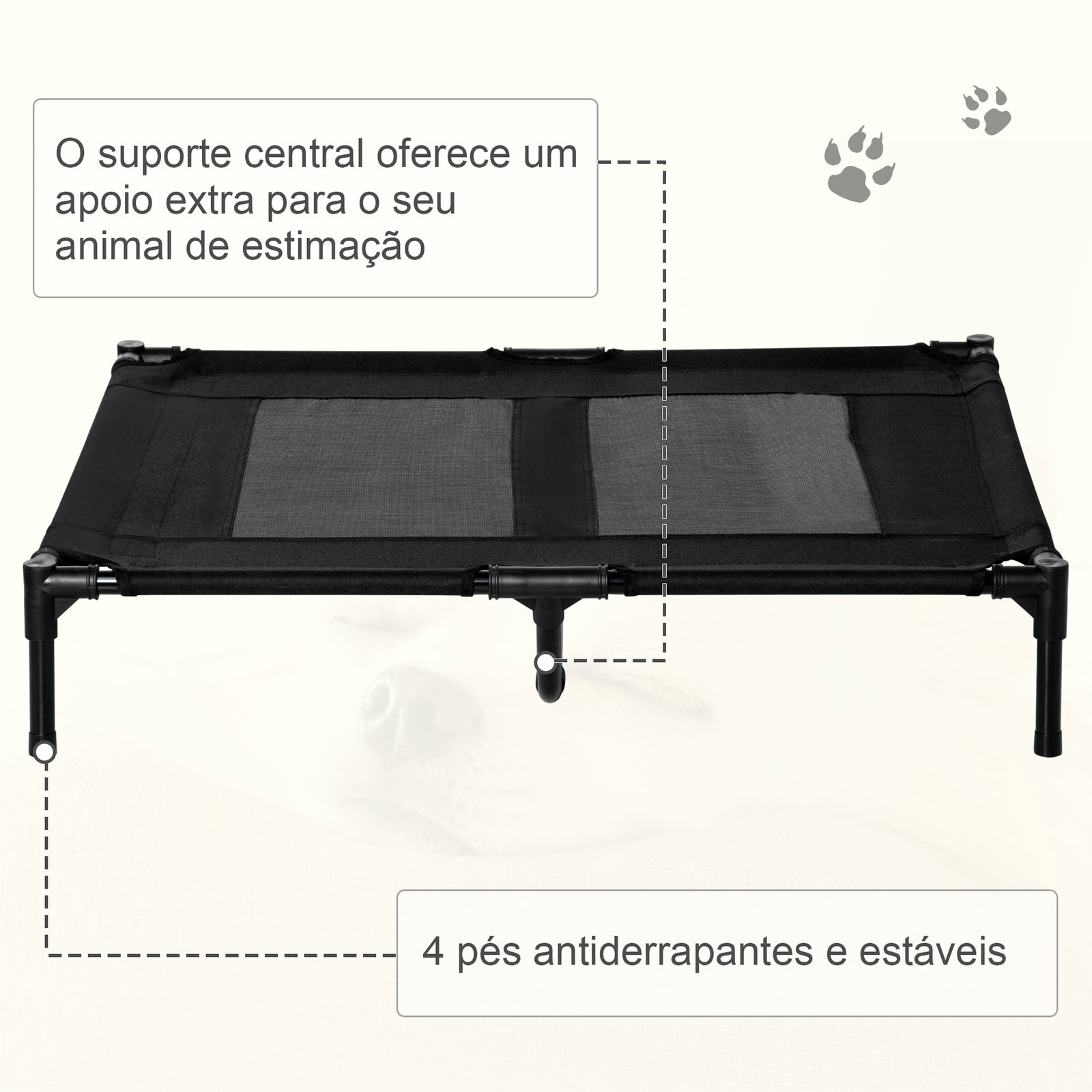 Cama elevada para cães cama de animais de estimação com malha transpirável e tecido oxford para exterior 92x76x18 cm preto