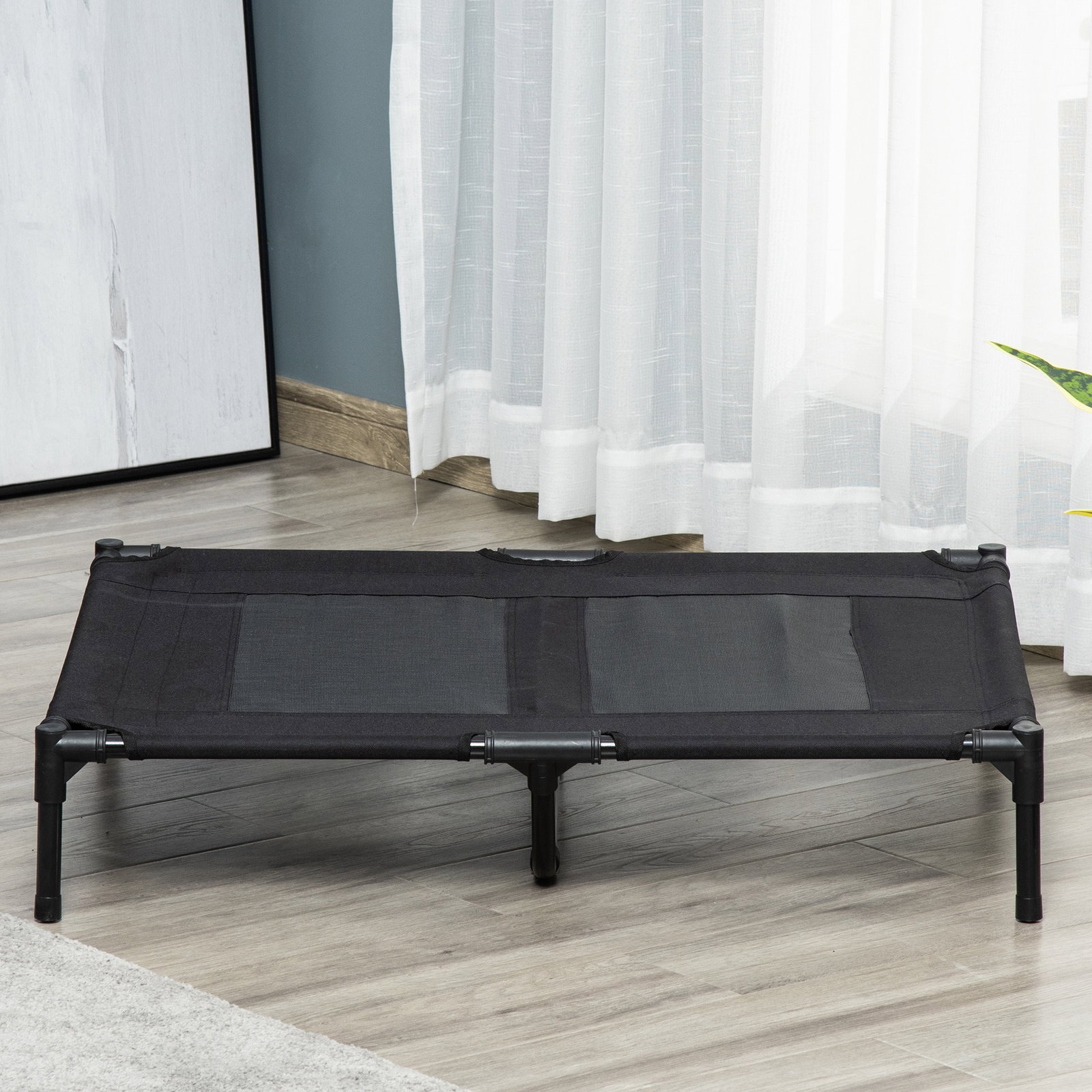 Cama elevada para cães cama de animais de estimação com malha transpirável e tecido oxford para exterior 92x76x18 cm preto