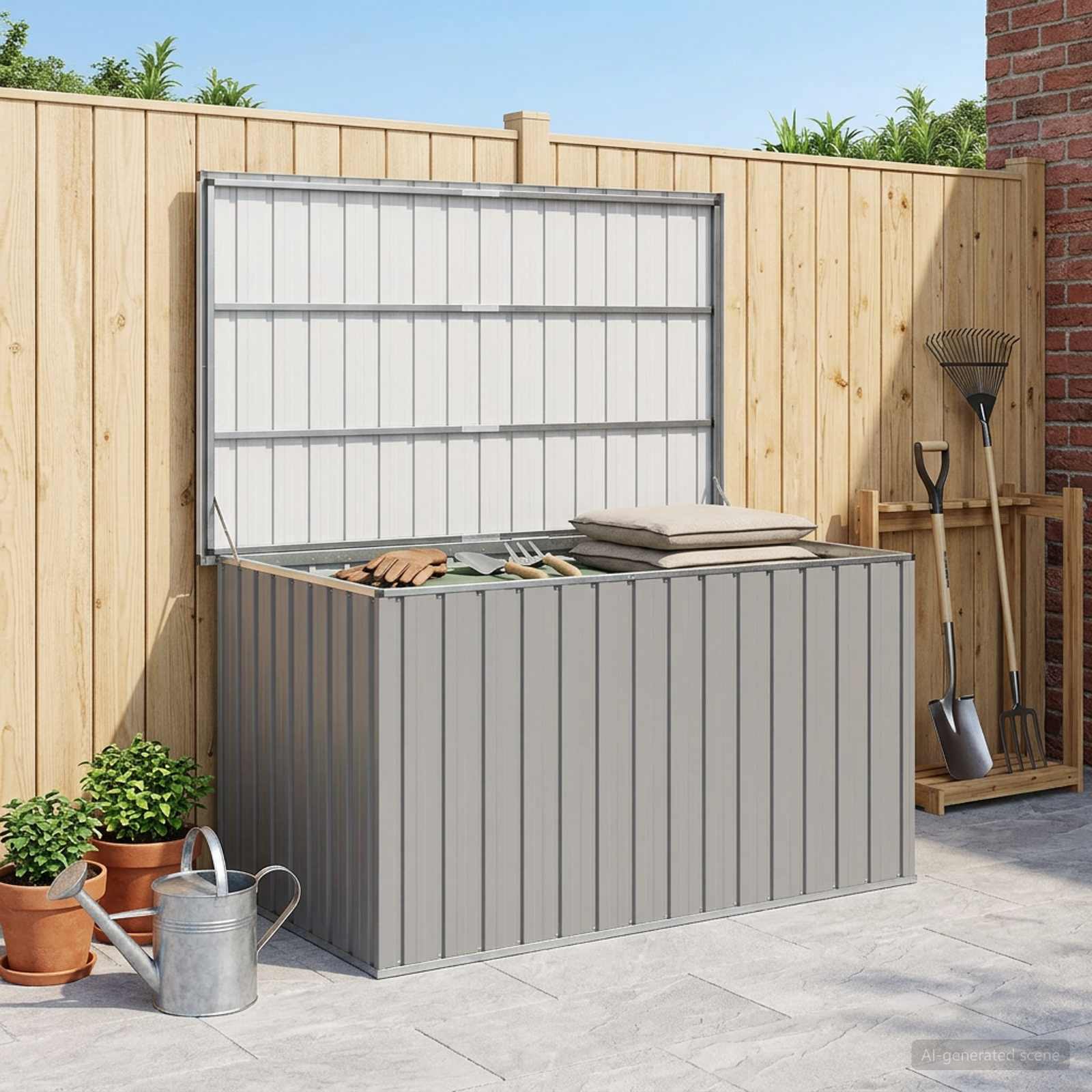 Caixa de arrumação para jardim 171x99x93 cm cinzento