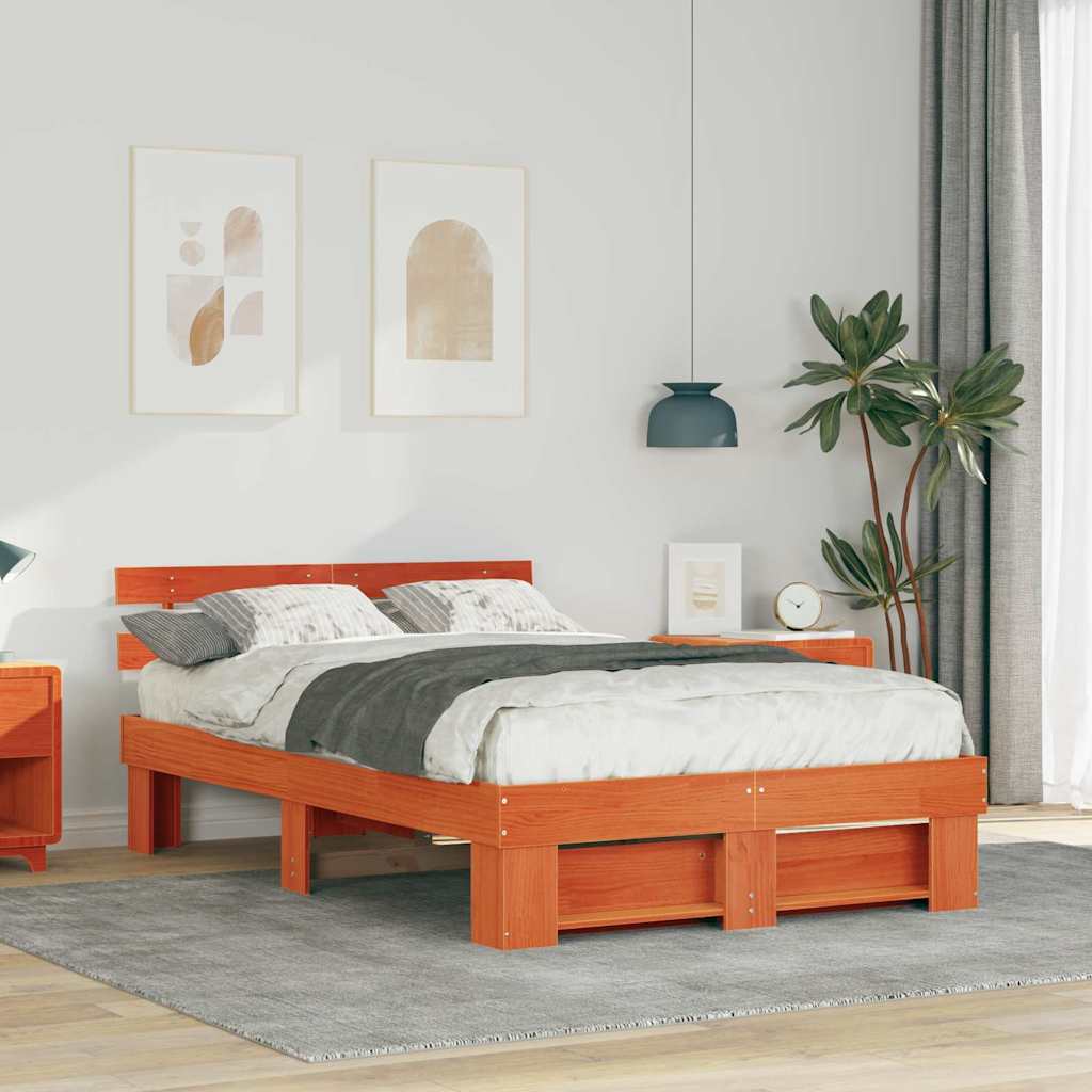 Estrutura da cama com cabeceira marrom cera 120 x 190 cm