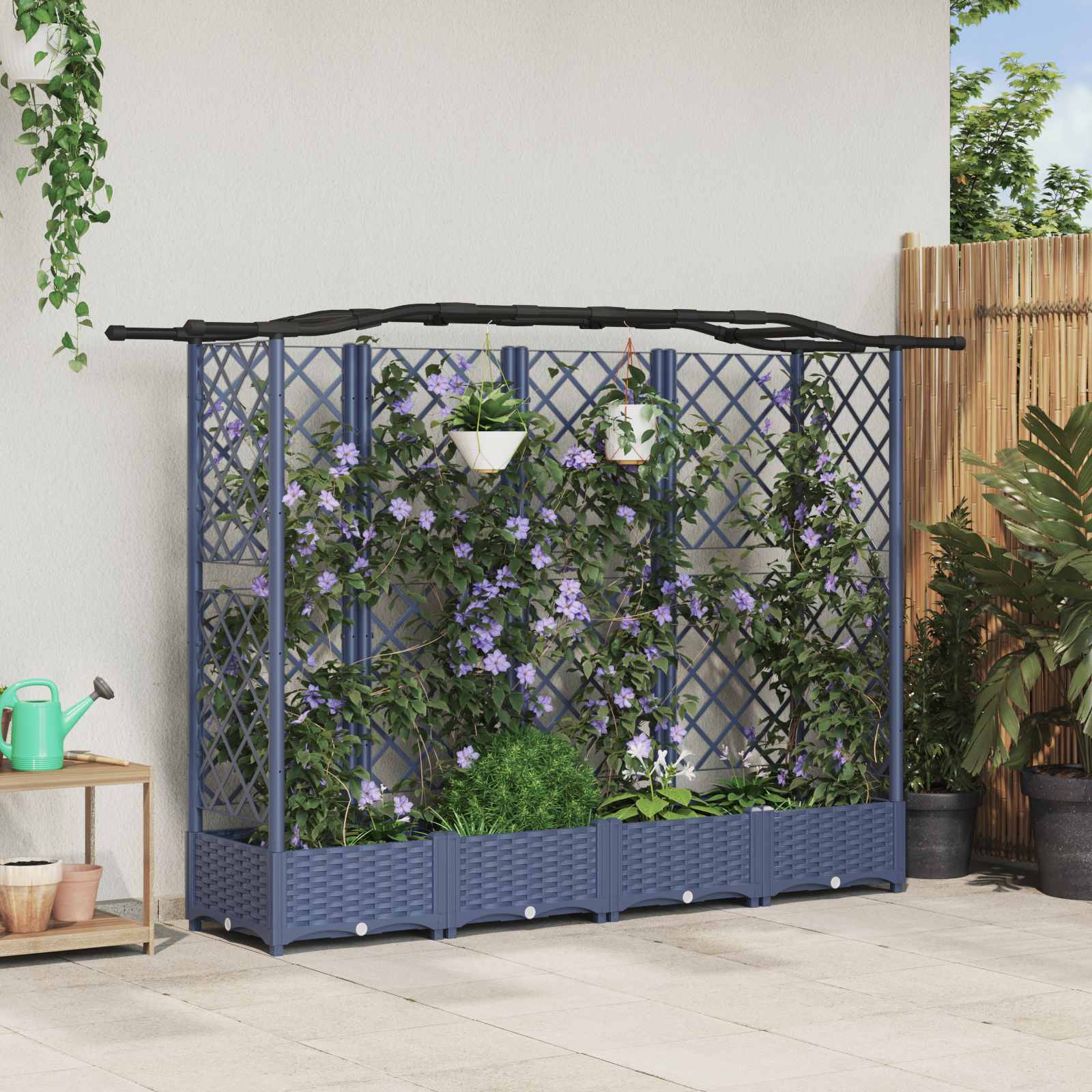 Cama elevada com treliça e telhado cinzento 203,5 x 40 x 123 cm