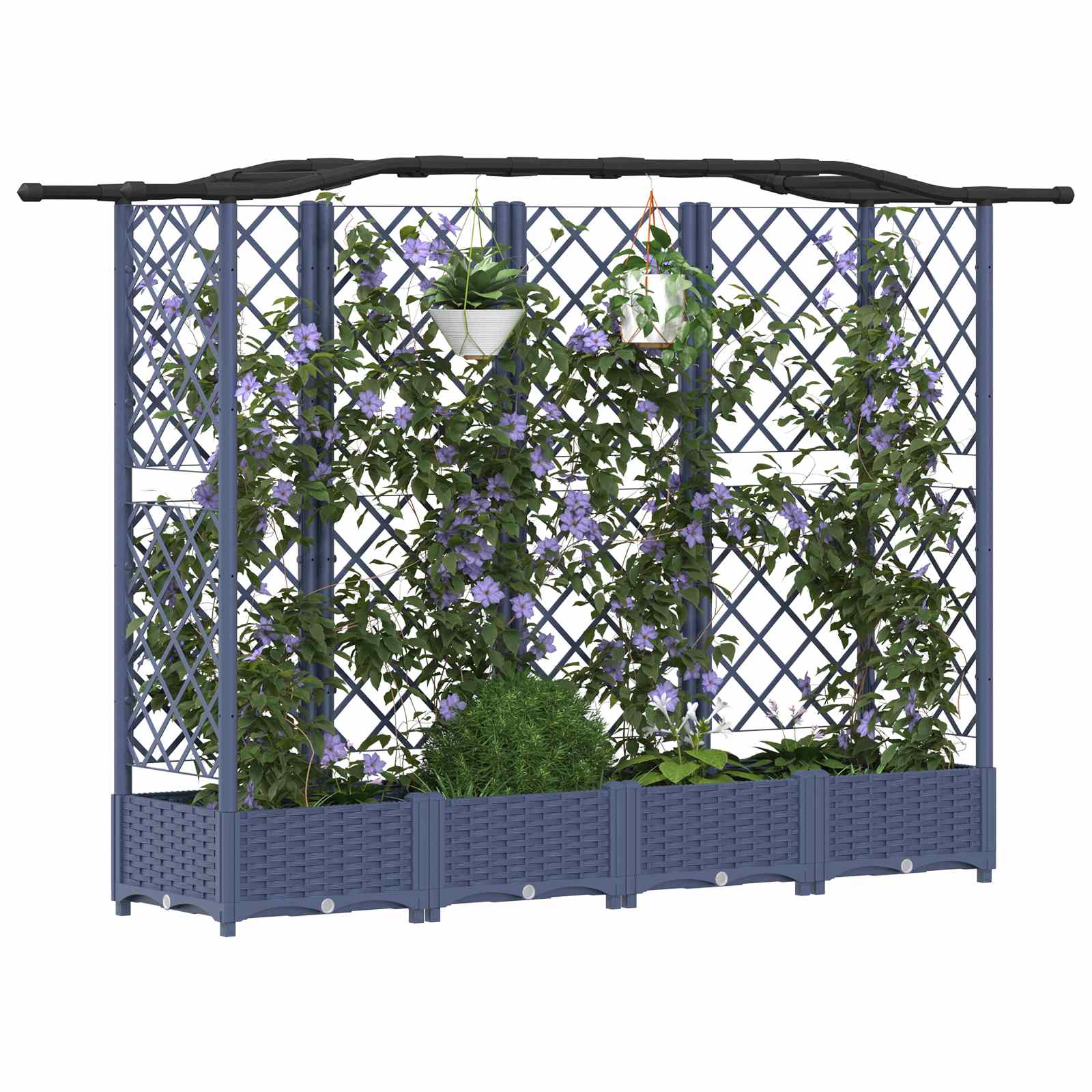 Cama elevada com treliça e telhado cinzento 203,5 x 40 x 123 cm
