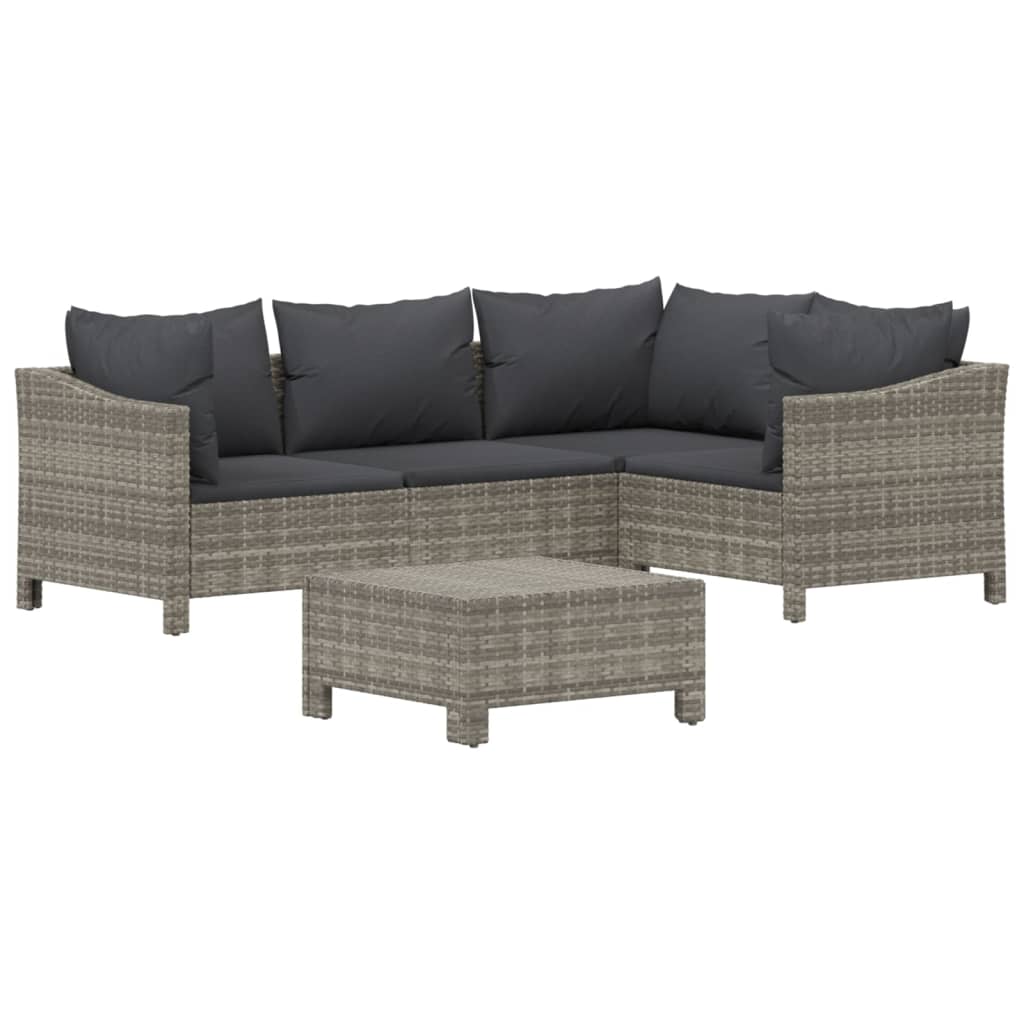 5 Pcs conjunto lounge de jardim c/ almofadões vime PE cinzento