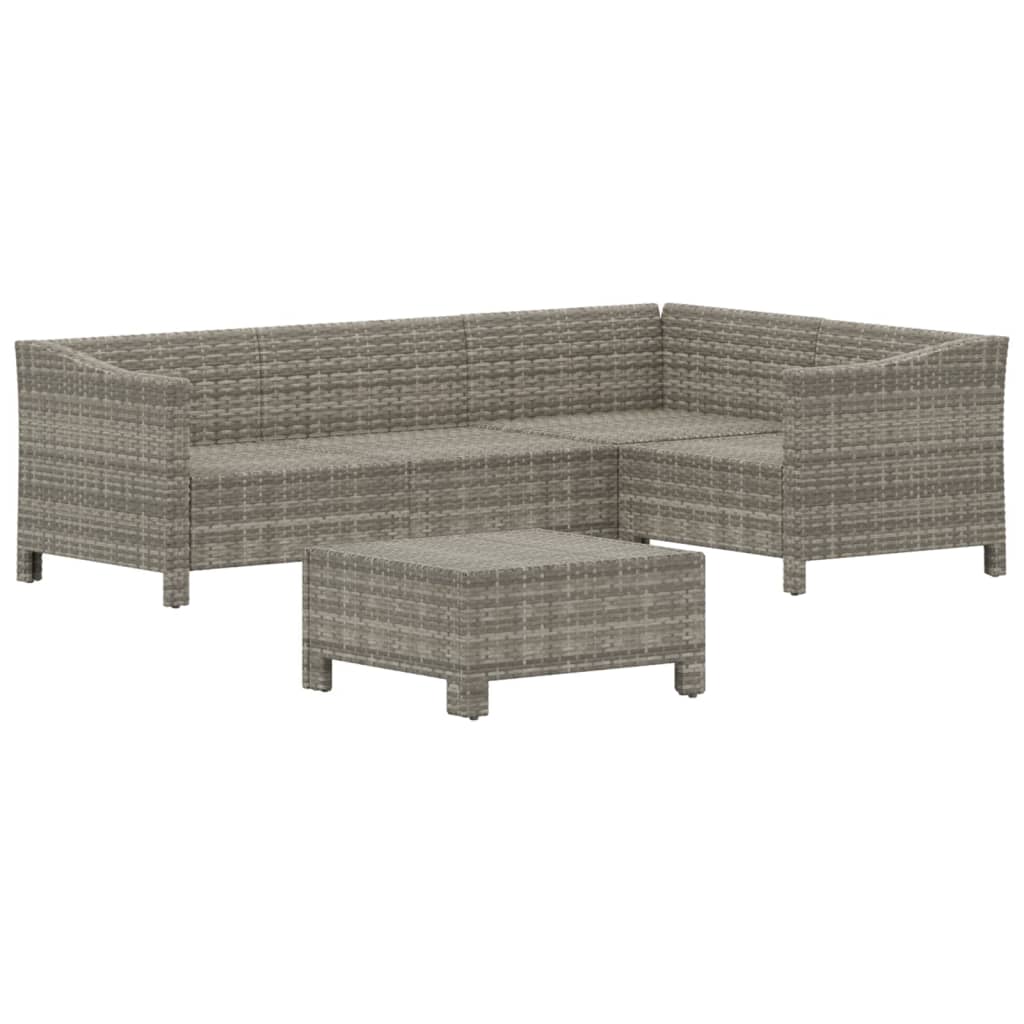 5 Pcs conjunto lounge de jardim c/ almofadões vime PE cinzento