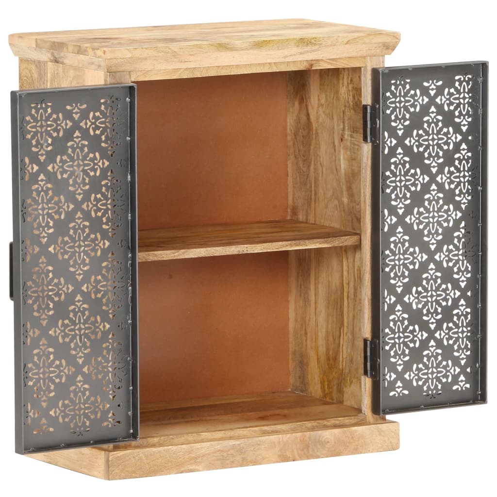Aparador com portas de aço 60x35x75 cm madeira mangueira maciça