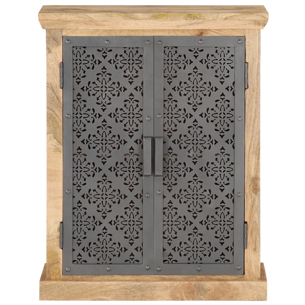 Aparador com portas de aço 60x35x75 cm madeira mangueira maciça