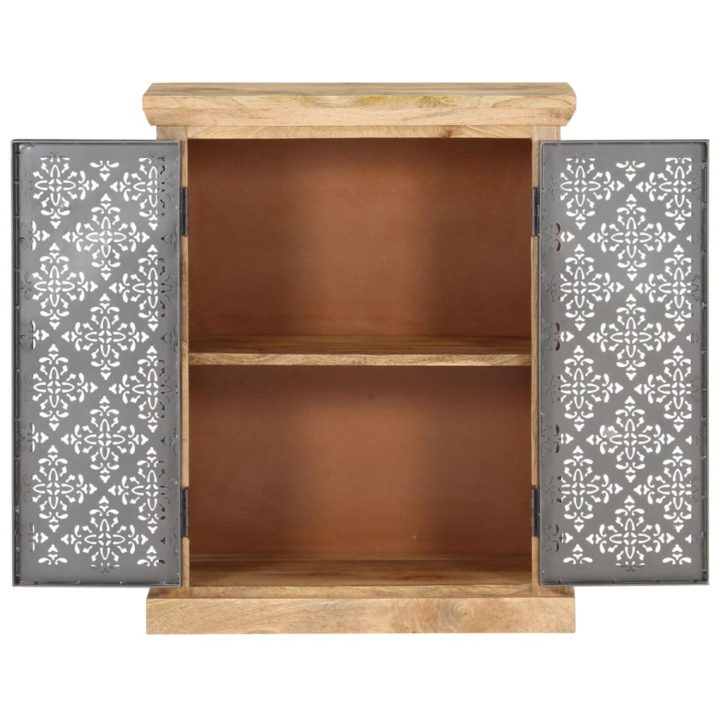 Aparador com portas de aço 60x35x75 cm madeira mangueira maciça