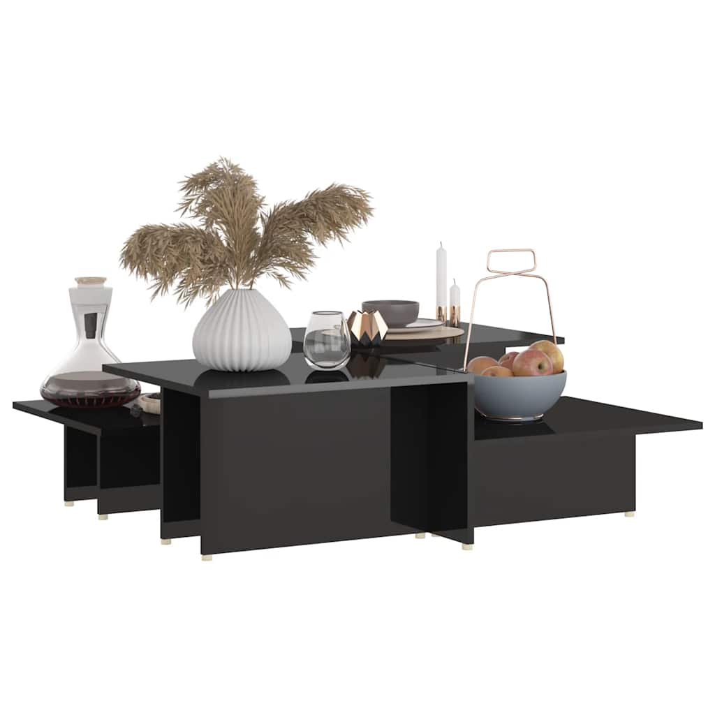Mesas centro 2pcs 111,5x50x33cm madeira processada preto brilh.