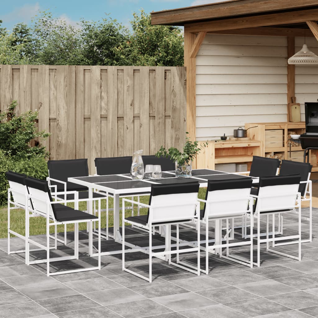 11 Pcs conj. de jantar p/ jardim c/ almofadões textilene branco