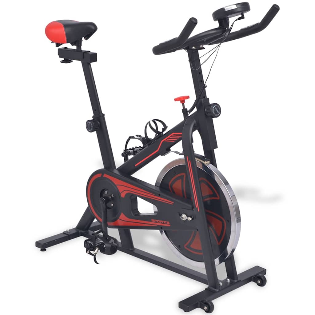 Bicicleta de treino c/ sensores de pulso preto e vermelho