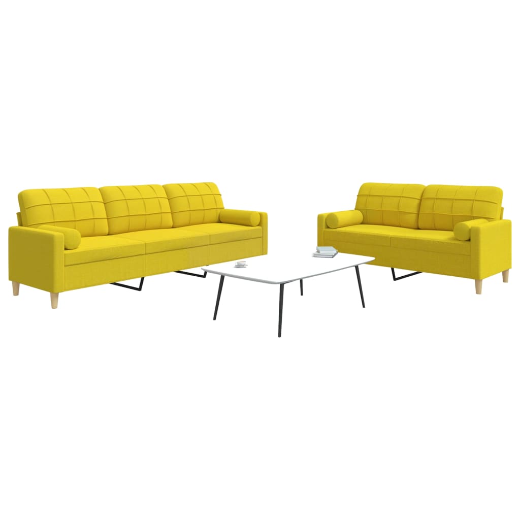 2 Pcs conjunto de sofás com almofadas tecido amarelo-claro