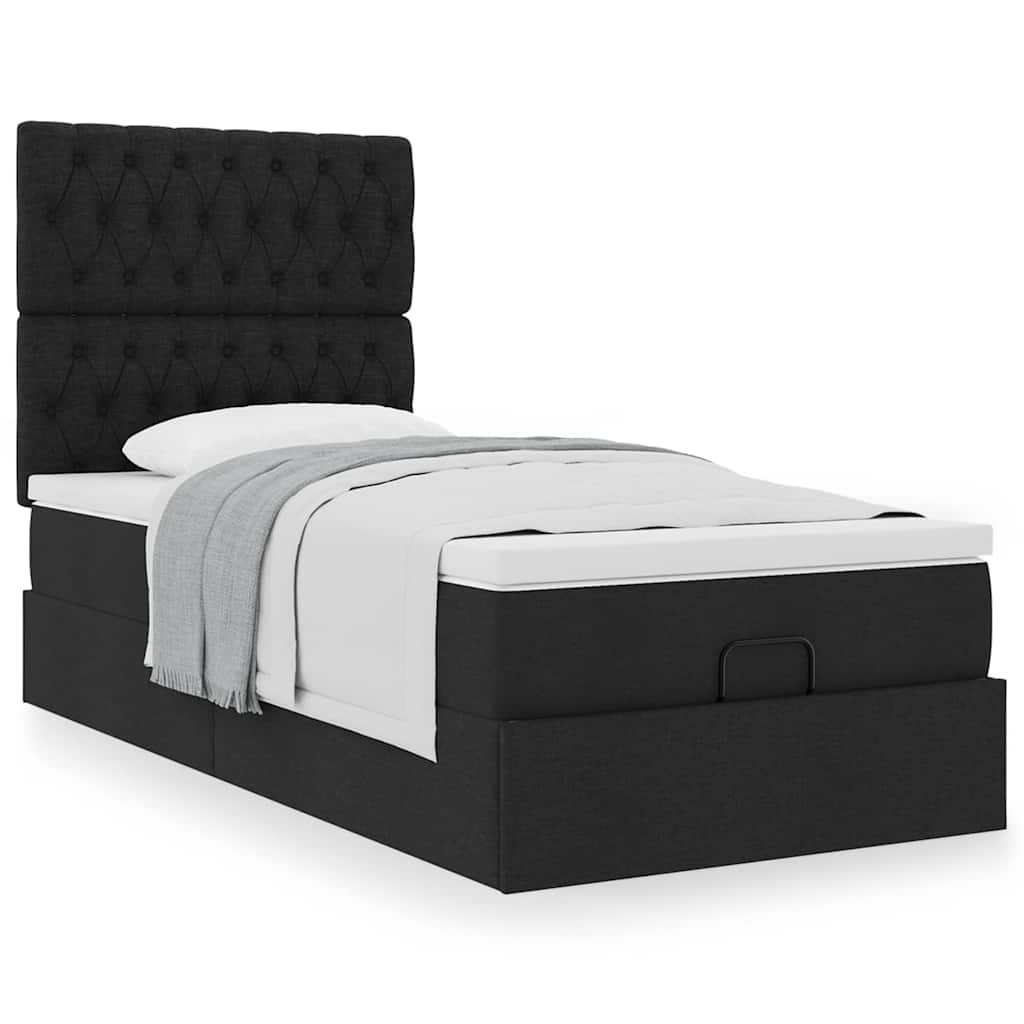 Cama otomana com colchão 100x200 cm tecido preto