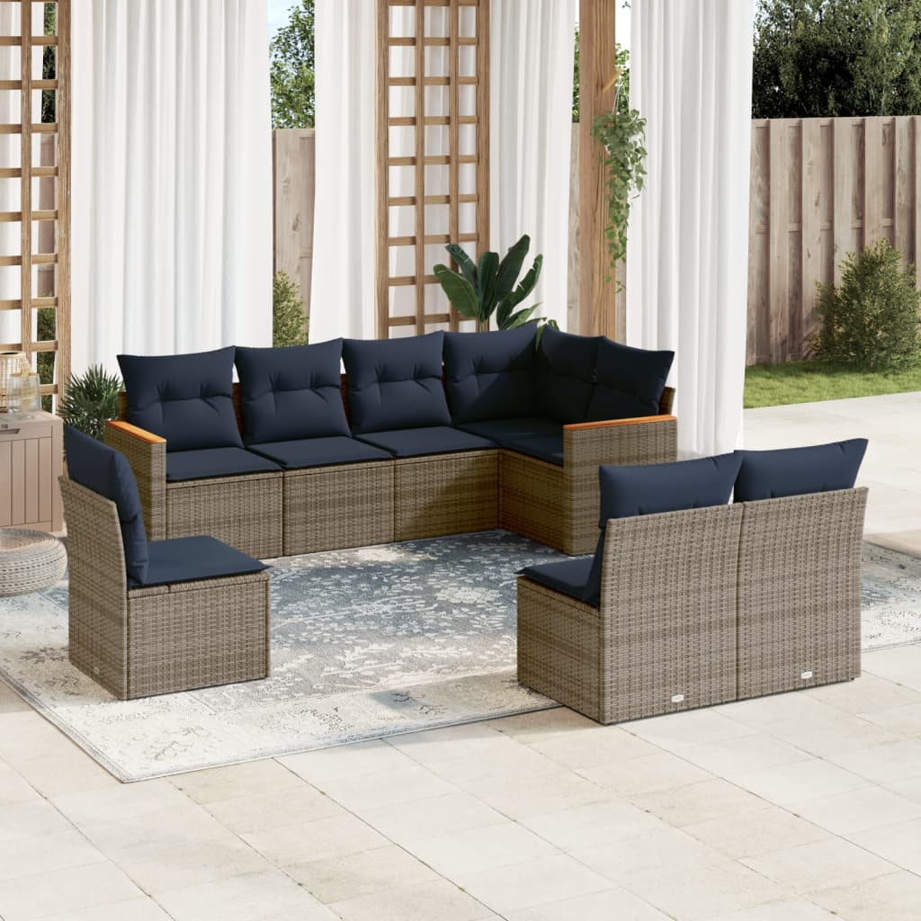 Conjunto de sofá de jardim com 8 peças e almofadas em rattan sintético cinza