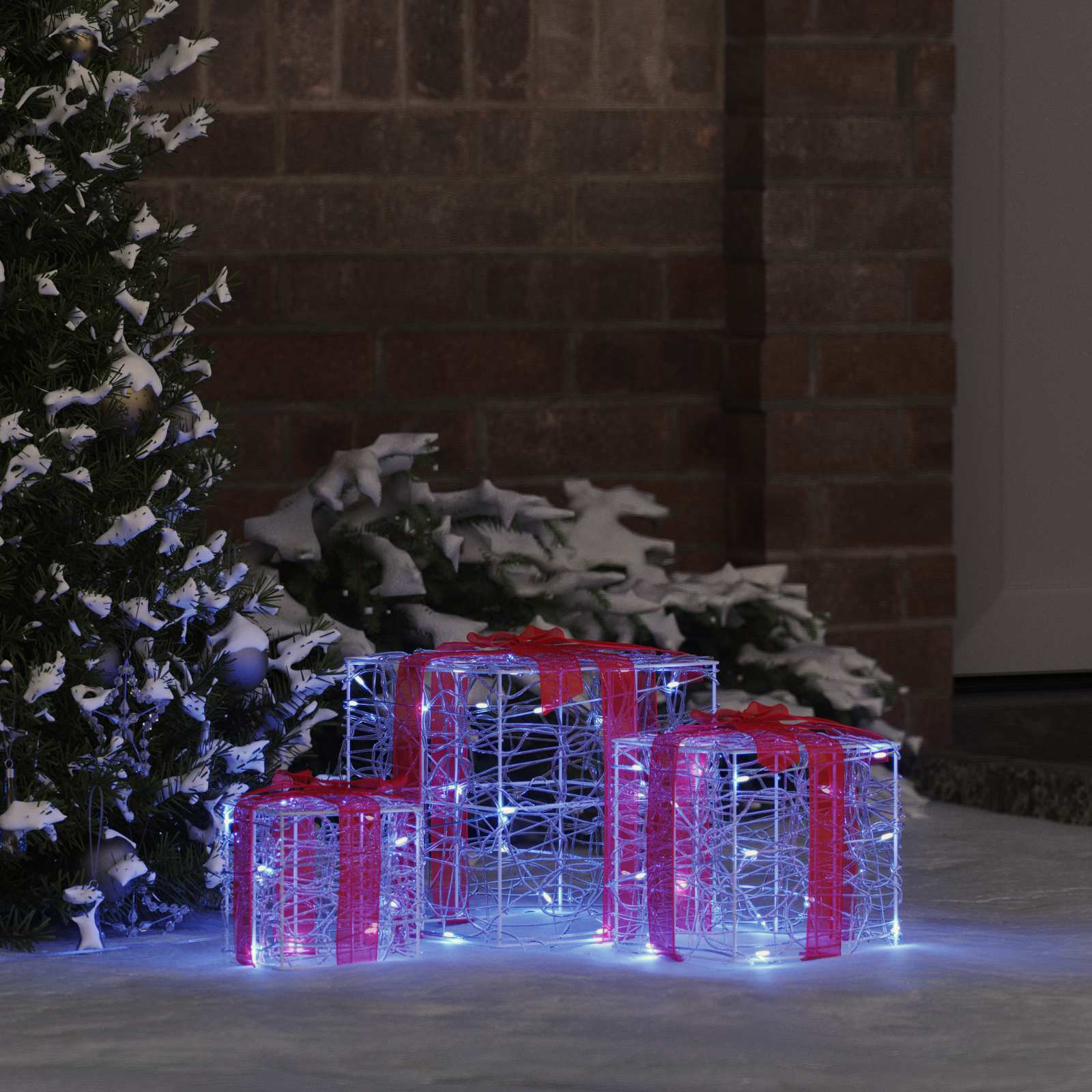 Caixa de presente 3 unid. azul 20 x 20 x 20 cm acrílo 60 leds