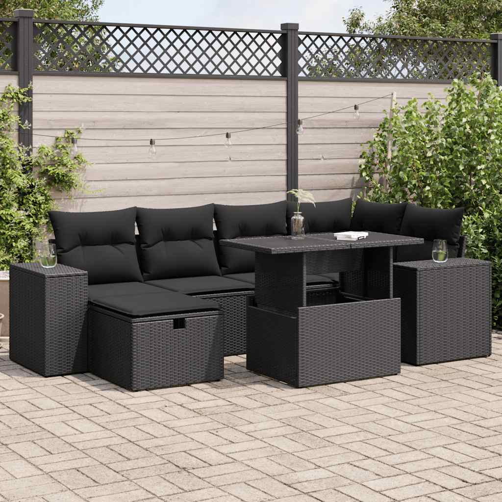 8 Pcs conjunto sofás de jardim com almofadões vime PE preto