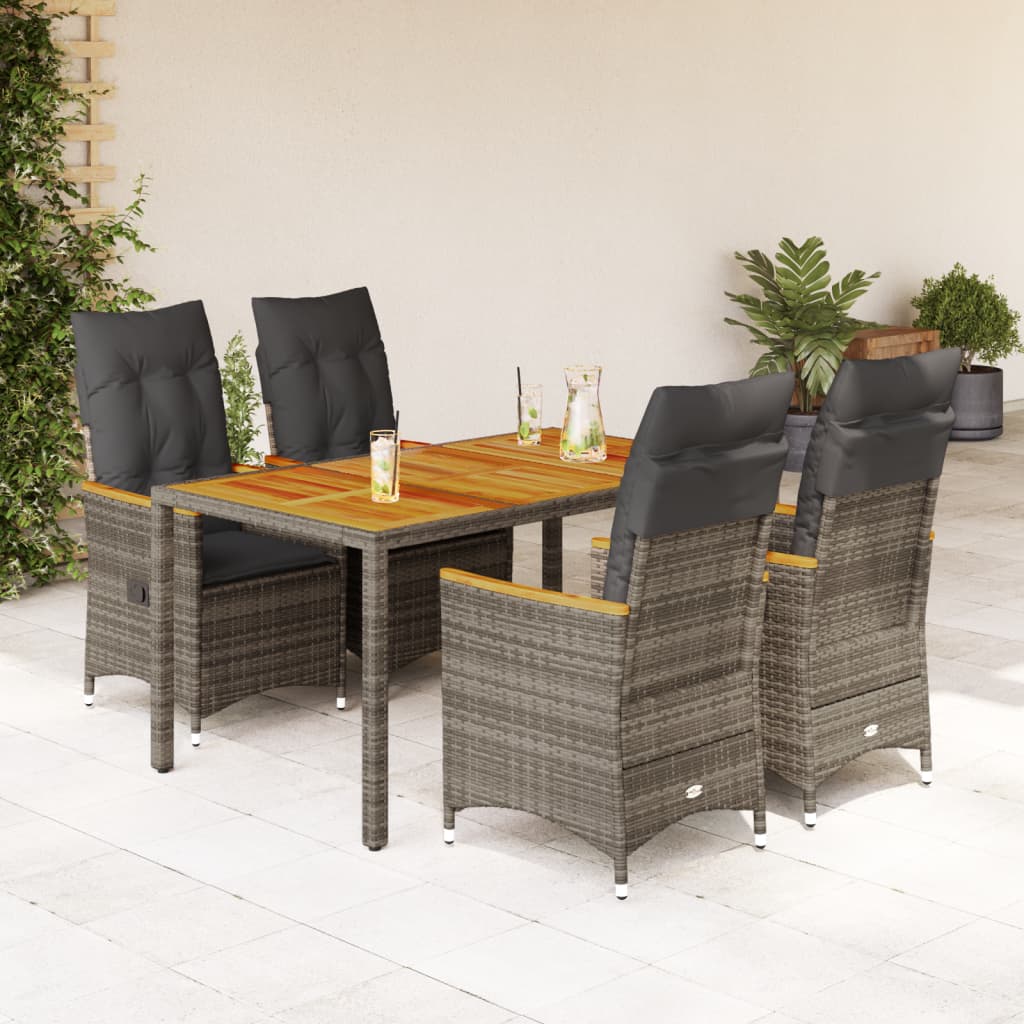 5 Pcs conjunto de jantar p/ jardim c/ almofadões vime PE cinza