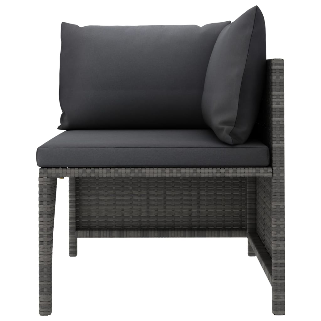 5 Pcs conjunto lounge de jardim c/ almofadões vime PE cinzento