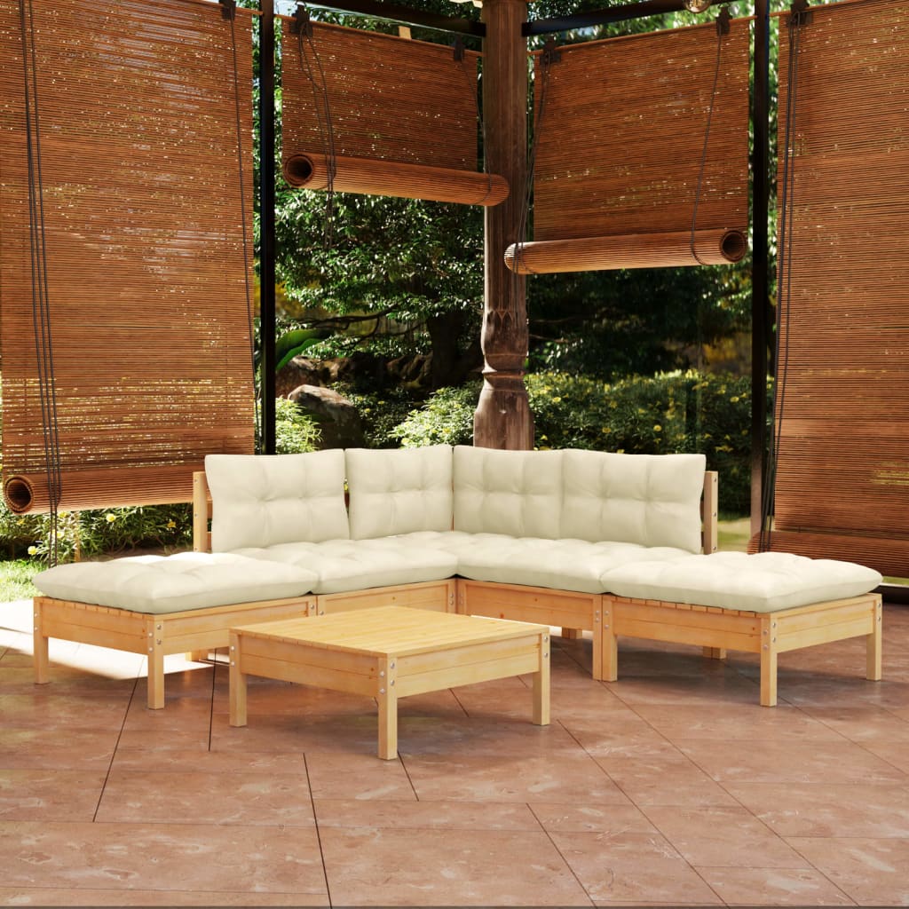 6 Pcs conjunto lounge jardim c/ almofadões cor creme pinho