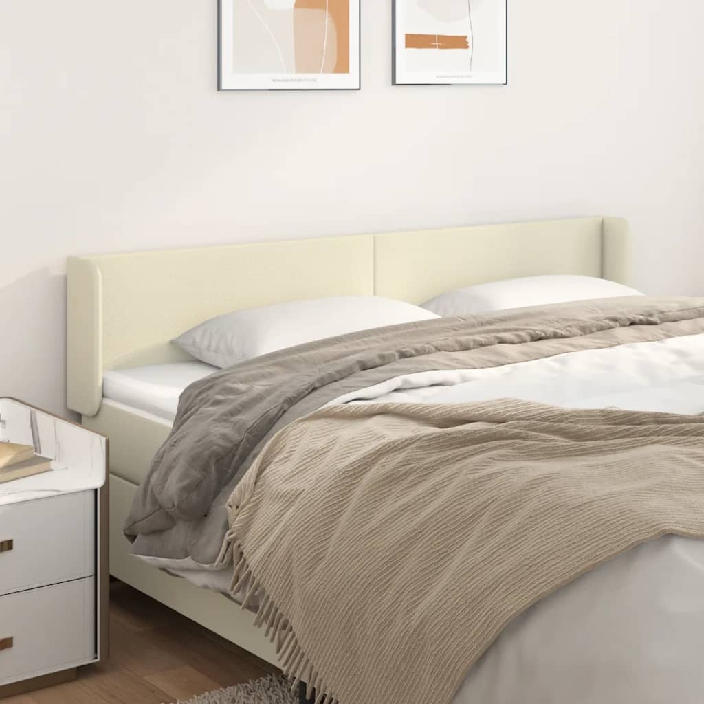 Cabeceira de cama c/ abas couro artificial 203x16x78/88cm creme